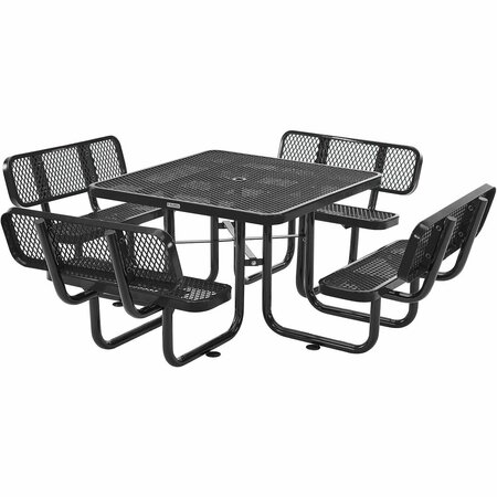 GLOBAL INDUSTRIAL 46in Square Picnic Table with Backrests, Expanded Metal, Black 695965BK